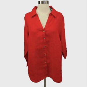 Sigrid Olsen NWT Womens 1X Shirt Red Orange Long Sleeve Button Up Roll Tab